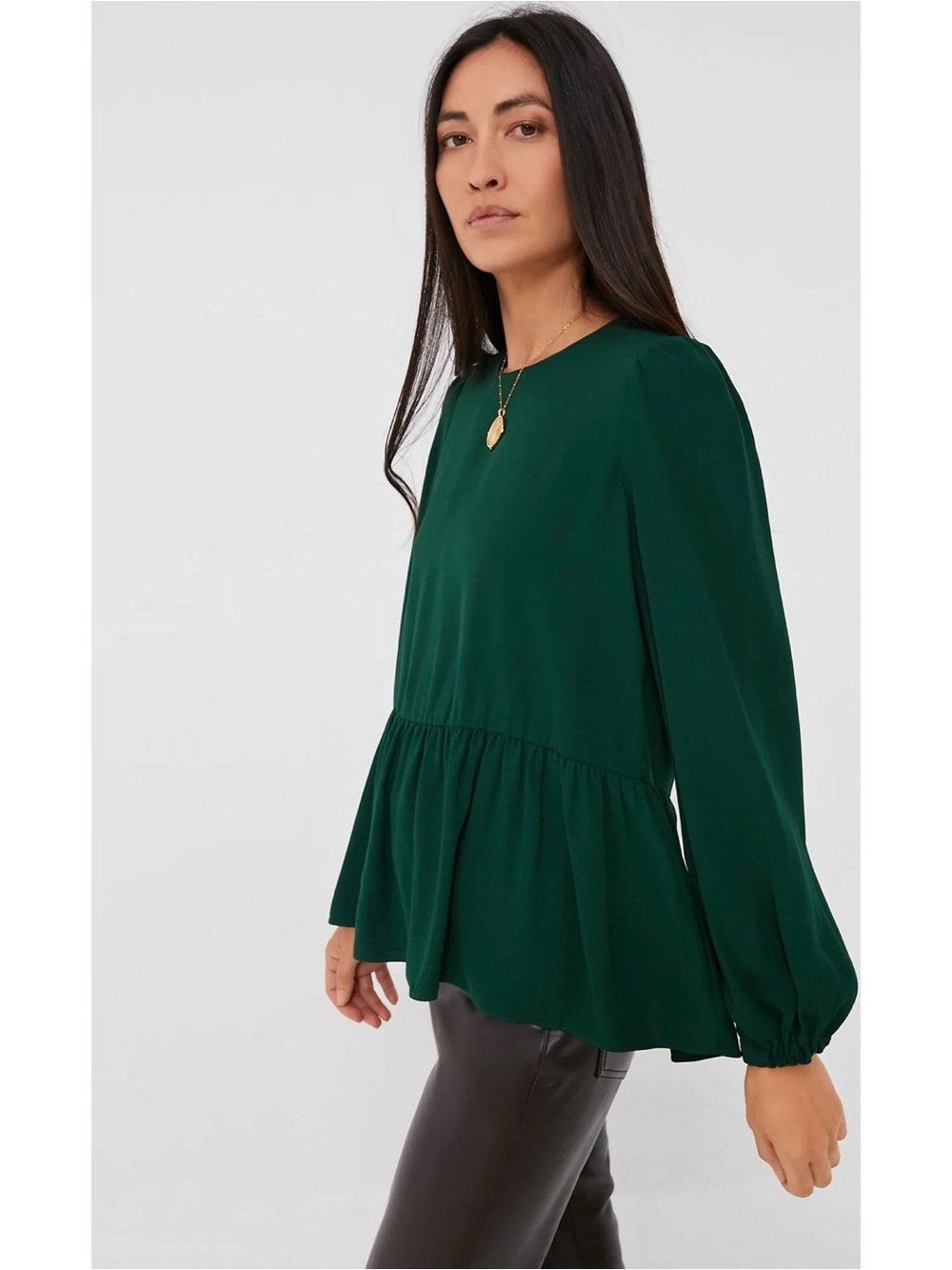 Pomander Place Tuckernuck NEW!! Carlota Peplum Blouse Hunter Green XS